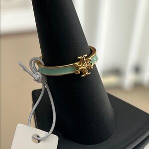 Tory Burch Gold Ring with Turquoise Enamel Logo Accent